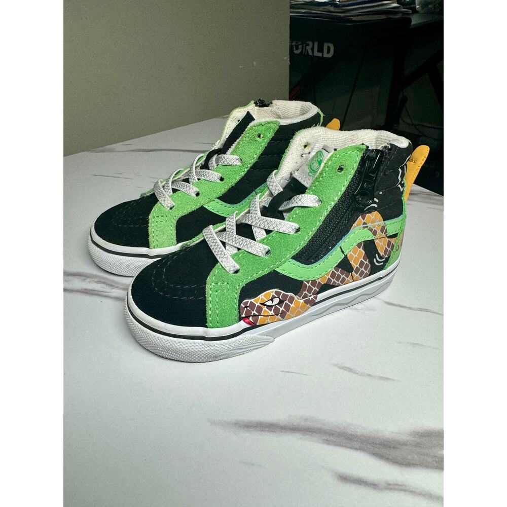 Sk8-Hi Vans Black & Green Snake Sneakers US Toddler Size 7